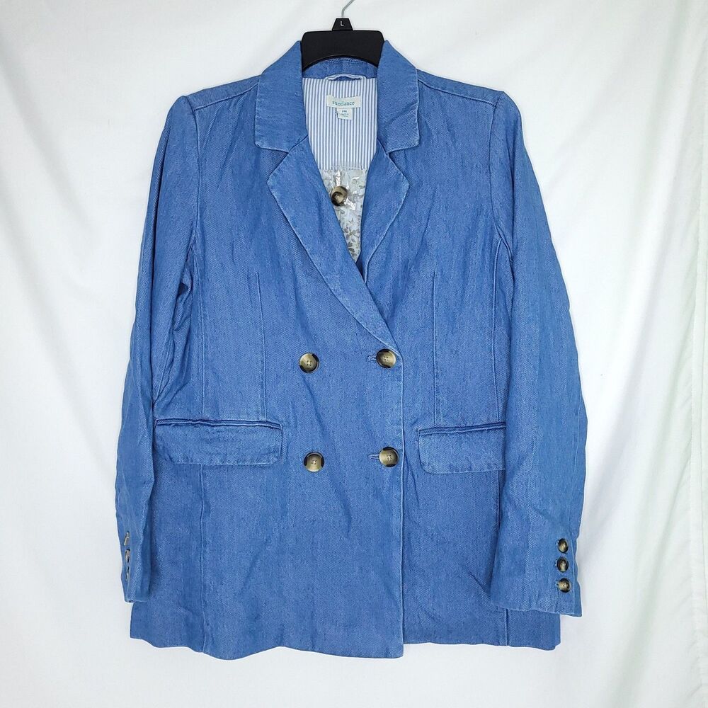 Sundance Women's Oaklee Denim Blazer Blue Lyocell Drapey Relaxed Fit Petite M